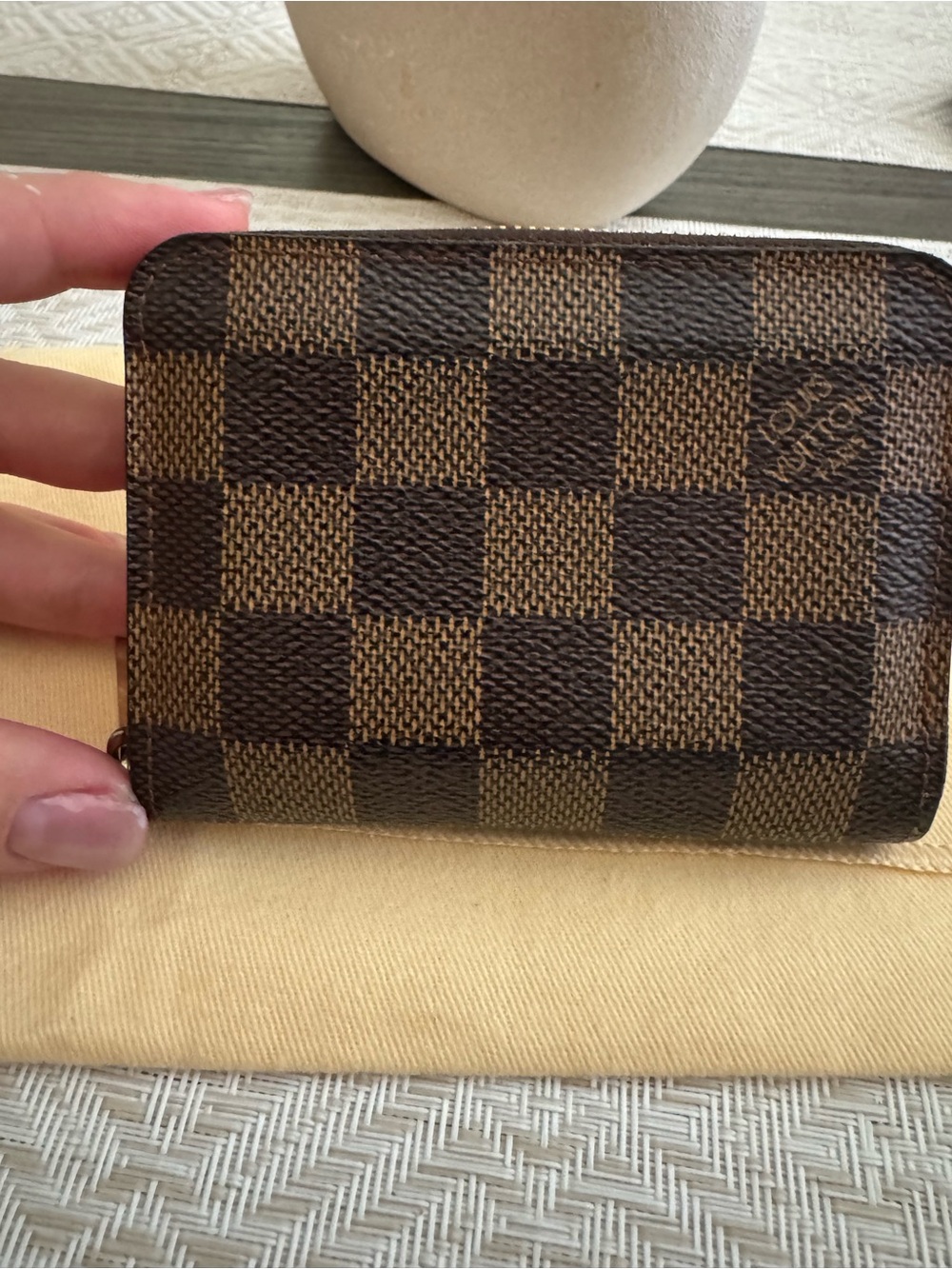 Louis Vuitton Brown Damier Zip Wallet with Gold Hardware